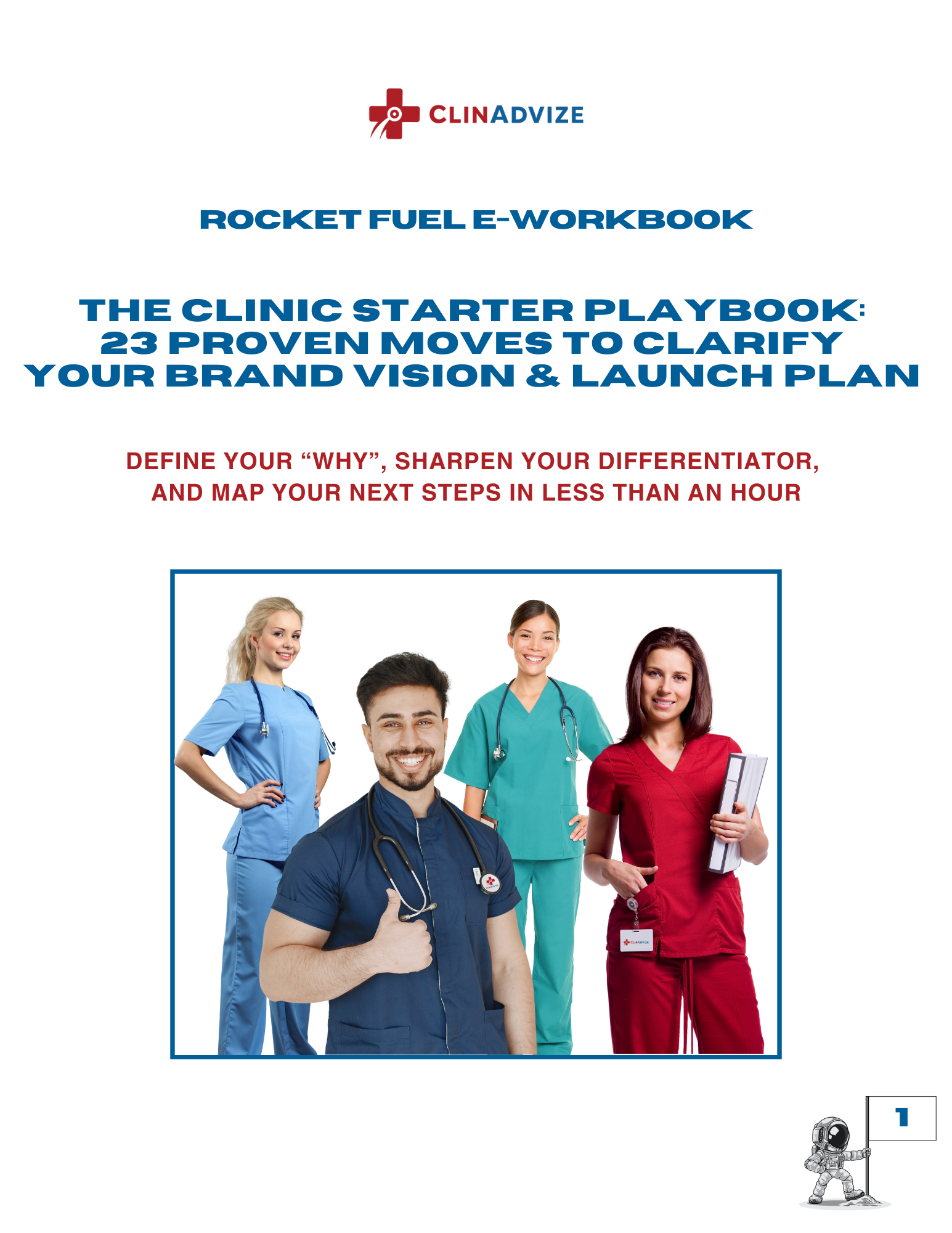 The Clinic Starter Playbook cover: 23 proven moves to clarify your brand vision and launch plan